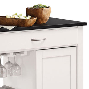 English Elm Black Black and White Kitchen Cart with Locking Wheels, Wine Rack, Towel Bar, Cabinet, Drawer, Shelves B062P189061