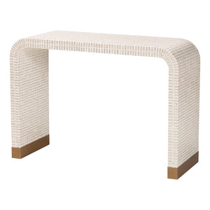 English Elm Bohemian Rattan Panel Acacia Wood Console Table with Open Shelf for Entryway B2750P421755