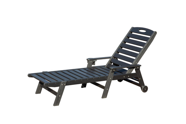 English Elm Patio Hdpe Chaise Lounge Outdoor Reclining Poolside Chair with Built-in Cup Holder Black W1859P478429