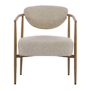 English Elm Beige Woven Fabric Dining Chair Set of Two with Wood Grain Iron Frame for Any Room W3149S00003