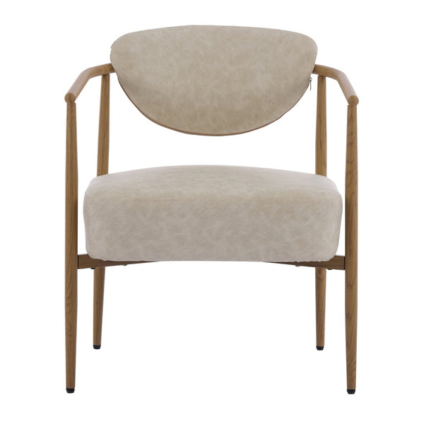 English Elm Beige Woven Fabric Dining Chair Set of Two with Wood Grain Iron Frame for Any Room W3149S00003