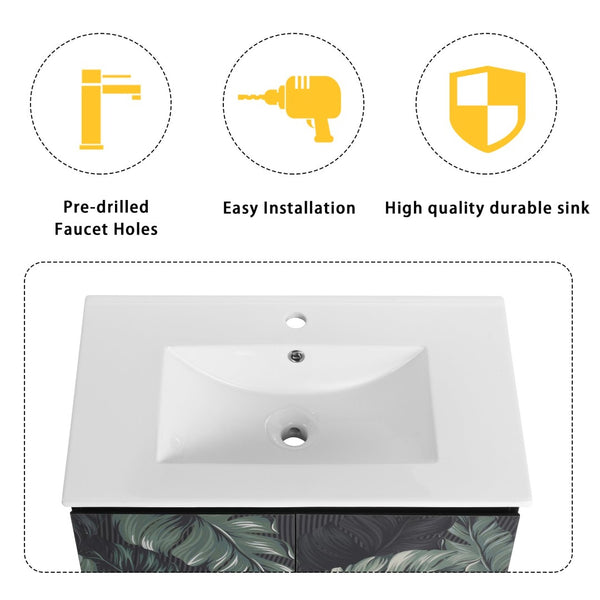 English Elm 30'' Floating Wall-Mounted Bathroom Vanity With Ceramic Sink & Soft-Close Doors For Modern Spaces P1 W999S00215-GIGA