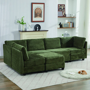 English Elm Corduroy Plush U-Shaped Sectional Sofa with Storage Ottoman, Pet-Friendly Durable Modular Comfort Green W2915S00065