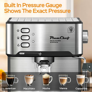 English Elm 20 Bar Stainless Steel Espresso Machine with Steam Wand for Home Barista Brewing W1002P292437