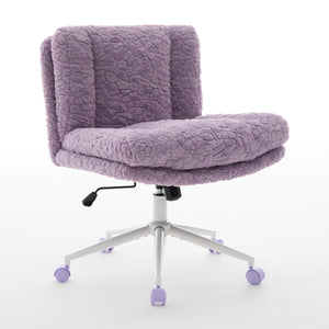 English Elm W26.4 Plush faux alpaca wide seat office chair with double cushion, 360° swivel, ergonomic chic design Violet W1143P369103