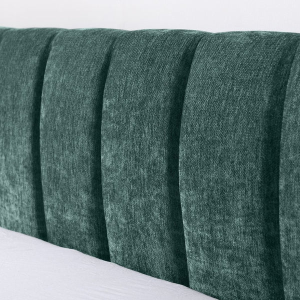English Elm King Chenille Upholstered Platform Bed with Storage Drawers and Structured Headboard Blue+Green W487S00416