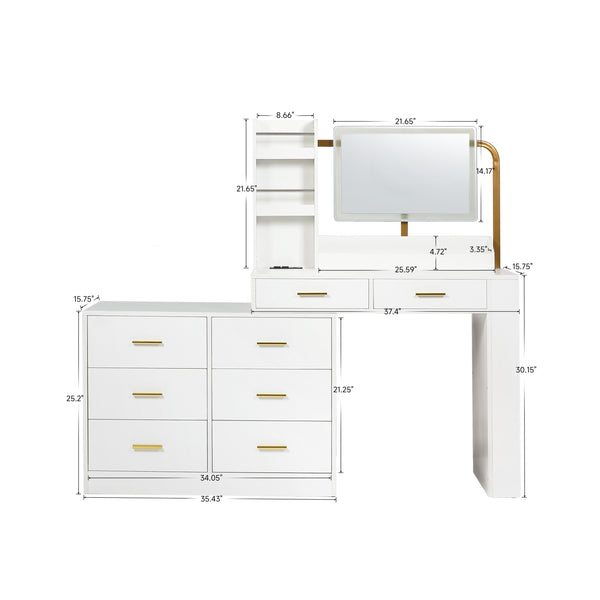 English Elm Modern 3-Column 8-Drawer Dresser White — Sleek Waterproof Finish, Spacious Storage & Durable Build W1785P239197