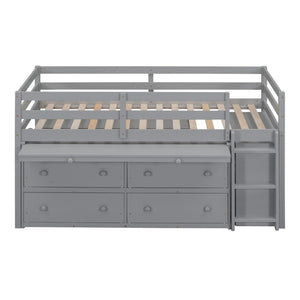 English Elm Twin Loft Bed Pinewood Frame Four Drawers Retractable Study Desk Kids Bedroom Gray LT000368AAE