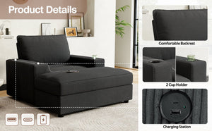 English Elm Christopher Knight Home® - 42.8" Oversized Chaise Lounge with Storage Ottoman, Corduroy Upholstery, USB Port & Cup Holders for Cozy Living Space Grey N765P350851G