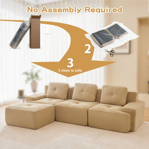 English Elm 117" Modern L-Shaped Sectional Sofa In Camel Corduroy – No Assembly, Deep Seats & Movable Ottoman W714S01468