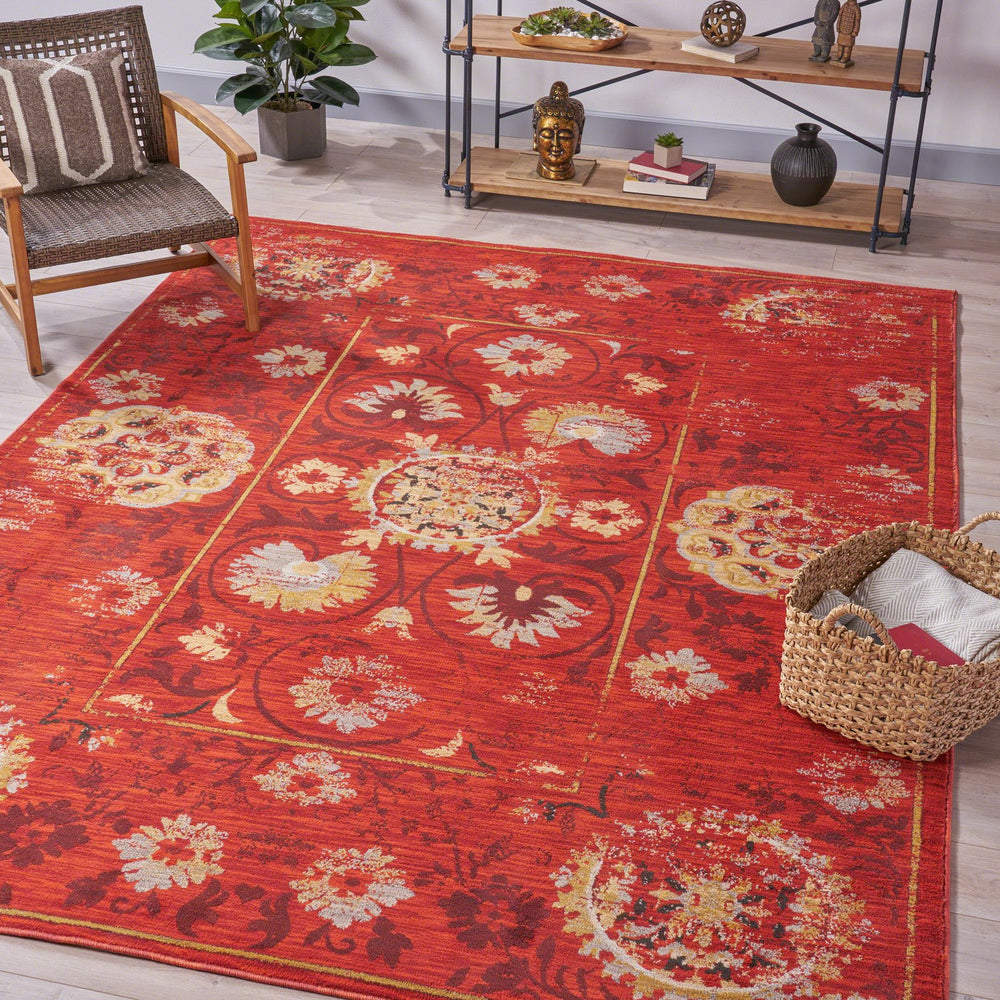 English Elm Christopher Knight Home® - Sedona6386E Multi 7.8x10.8 Abstract Red Gold Rug – Soft Polypropylene, Stain & Fade Resistant, USA-made 64800.00