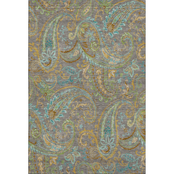 HomeRoots 5' X 8' Washable Paisley Area Rug in Taupe, Green & Blue – Stain Resistant, UV Protected & Stylish 648000