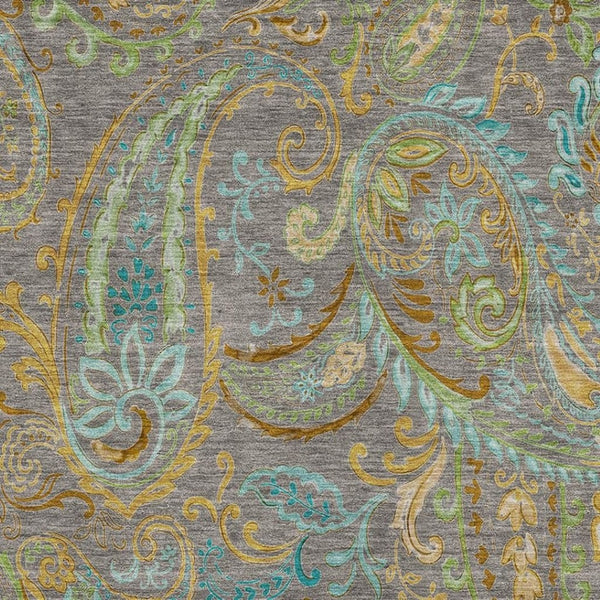 HomeRoots 5' X 8' Washable Paisley Area Rug in Taupe, Green & Blue – Stain Resistant, UV Protected & Stylish 648000