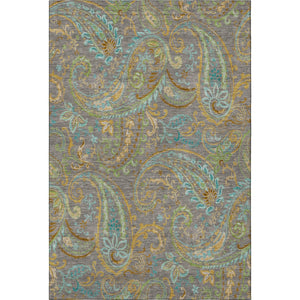 HomeRoots 5' X 8' Washable Paisley Area Rug in Taupe, Green & Blue – Stain Resistant, UV Protected & Stylish 648000
