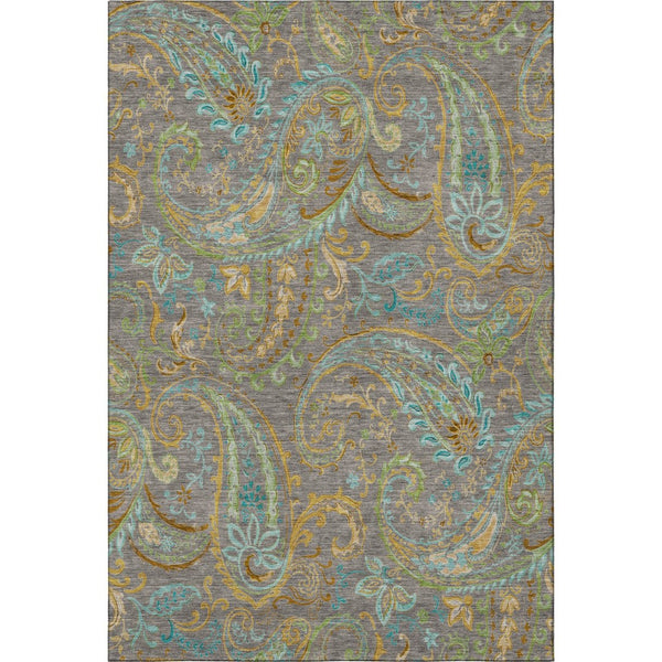 HomeRoots 5' X 8' Washable Paisley Area Rug in Taupe, Green & Blue – Stain Resistant, UV Protected & Stylish 648000