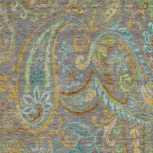 HomeRoots 8' X 10' Elegant Paisley Washable Area Rug in Taupe, Green & Blue - Stain Resistant & UV Protected 648002