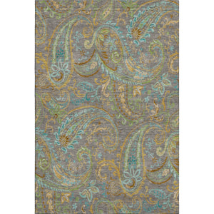 HomeRoots 9' X 12' Washable Taupe Green & Blue Paisley Area Rug with UV Protection for Family-Friendly Homes 648003