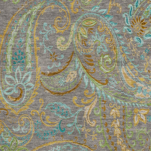 HomeRoots 9' X 12' Washable Taupe Green & Blue Paisley Area Rug with UV Protection for Family-Friendly Homes 648003