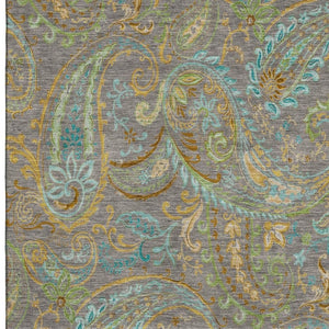 HomeRoots 9' X 12' Washable Taupe Green & Blue Paisley Area Rug with UV Protection for Family-Friendly Homes 648003