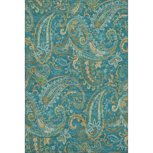 HomeRoots 5' X 8' Teal Green and Gold Paisley Area Rug - Washable, UV Protected, Stain Resistant Elegance! 648006