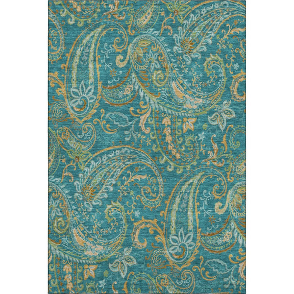 HomeRoots 5' X 8' Teal Green and Gold Paisley Area Rug - Washable, UV Protected, Stain Resistant Elegance! 648006