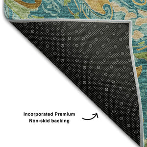 HomeRoots 5' X 8' Teal Green and Gold Paisley Area Rug - Washable, UV Protected, Stain Resistant Elegance! 648006