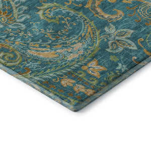 HomeRoots 5' X 8' Teal Green and Gold Paisley Area Rug - Washable, UV Protected, Stain Resistant Elegance! 648006