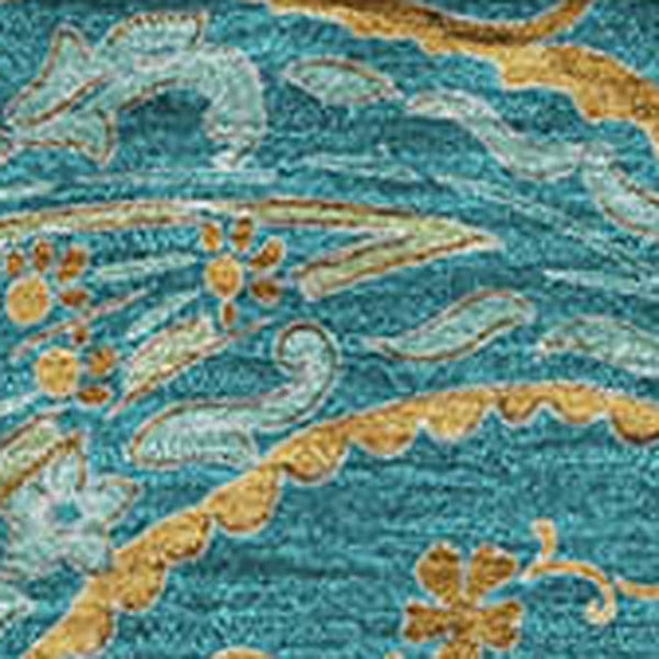 HomeRoots 9' X 12' Teal Green and Gold Paisley Washable Area Rug - Stain Resistant, UV Protected, Durable Style 648009