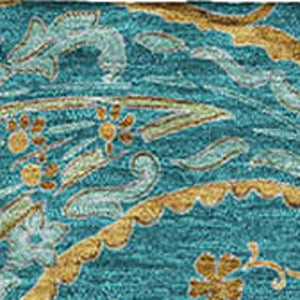 HomeRoots 10' X 14' Teal Green and Gold Paisley Area Rug – Washable, UV-Protected, Stain-Resistant Comfort! 648010