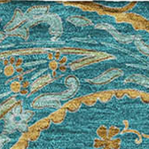 HomeRoots 10' X 14' Teal Green and Gold Paisley Area Rug – Washable, UV-Protected, Stain-Resistant Comfort! 648010