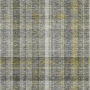 HomeRoots 5' X 8' Gray And Gold Plaid Washable Area Rug - Stylish, Durable, UV-Protected for Modern Living Spaces 648012