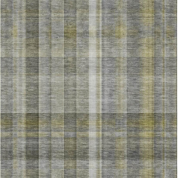 HomeRoots 5' X 8' Gray And Gold Plaid Washable Area Rug - Stylish, Durable, UV-Protected for Modern Living Spaces 648012