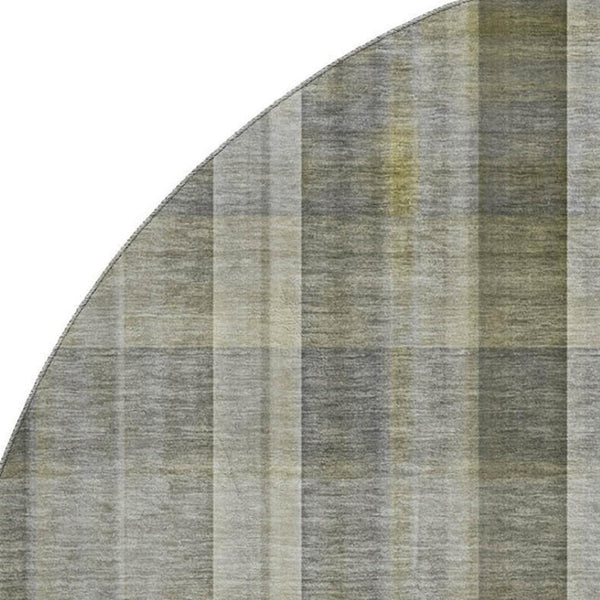 HomeRoots 8' Gray and Gold Plaid Washable Round Rug - Durable, UV Protected, Stylish Addition for Any Room 648013