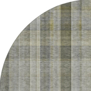 HomeRoots 8' Gray and Gold Plaid Washable Round Rug - Durable, UV Protected, Stylish Addition for Any Room 648013