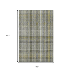 HomeRoots 8' X 10' Stylish Gray and Gold Plaid Washable Area Rug with Stain Resistance and UV Protection 648014