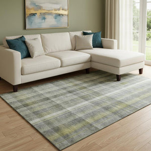 HomeRoots 8' X 10' Stylish Gray and Gold Plaid Washable Area Rug with Stain Resistance and UV Protection 648014