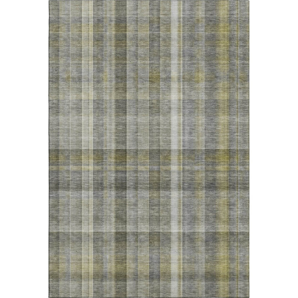 HomeRoots 8' X 10' Stylish Gray and Gold Plaid Washable Area Rug with Stain Resistance and UV Protection 648014