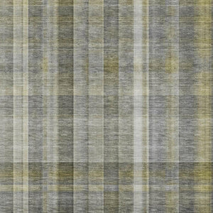 HomeRoots 8' X 10' Stylish Gray and Gold Plaid Washable Area Rug with Stain Resistance and UV Protection 648014