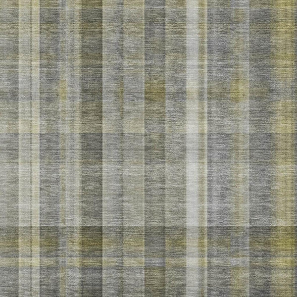 HomeRoots 8' X 10' Stylish Gray and Gold Plaid Washable Area Rug with Stain Resistance and UV Protection 648014