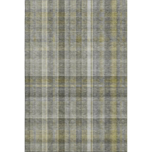 HomeRoots 9' X 12' Gray And Gold Plaid Washable Area Rug - Stain Resistant, UV Protected, Easy-Care Design 648015