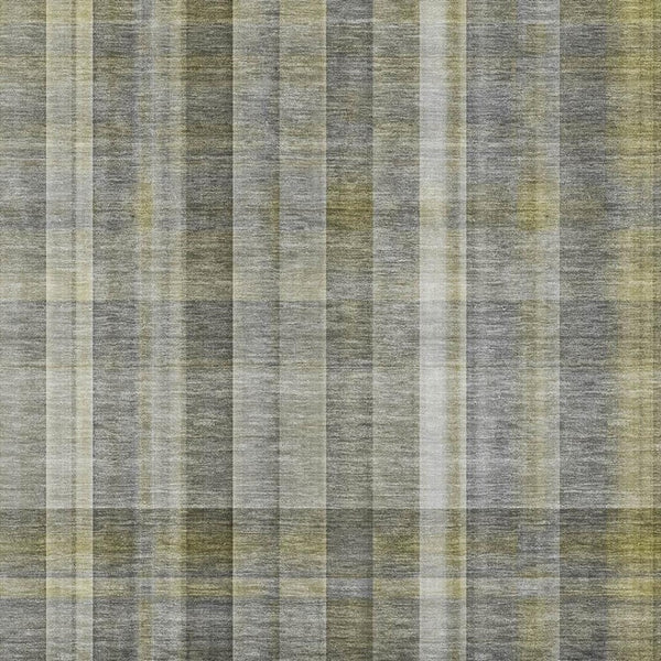 HomeRoots 9' X 12' Gray And Gold Plaid Washable Area Rug - Stain Resistant, UV Protected, Easy-Care Design 648015