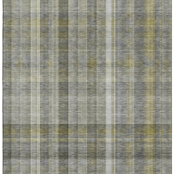 HomeRoots 9' X 12' Gray And Gold Plaid Washable Area Rug - Stain Resistant, UV Protected, Easy-Care Design 648015