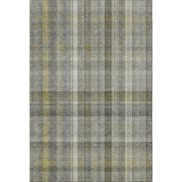 HomeRoots 10' X 14' Gray and Gold Plaid Washable Area Rug – Stylish, Durable, UV-Protected for High-Traffic Spaces 648016