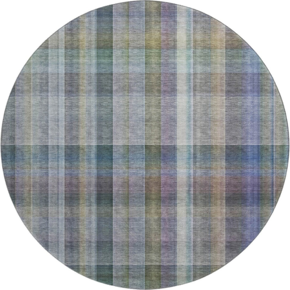 HomeRoots 8' Green and Purple Plaid Rug - Washable, UV-Protected, Stain-Resistant for Indoor and Outdoor Use 648019