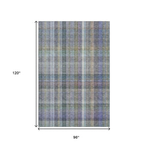 HomeRoots 8' X 10' Green And Purple Plaid Area Rug - Washable, UV-Protected, Durable & Stylish for Any Space 648020