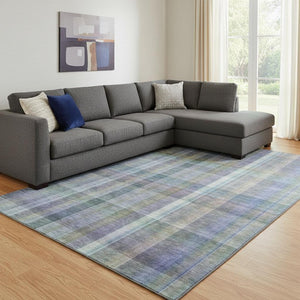 HomeRoots 8' X 10' Green And Purple Plaid Area Rug - Washable, UV-Protected, Durable & Stylish for Any Space 648020