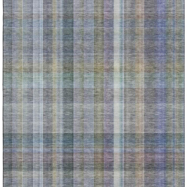 HomeRoots 9' X 12' Green And Purple Plaid Area Rug - Washable, UV Protected, Stain-Resistant & Family-Friendly 648021