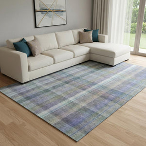 HomeRoots 10' X 14' Green and Purple Plaid Area Rug - Washable, UV Protected, Durable for High-Traffic Spaces 648022