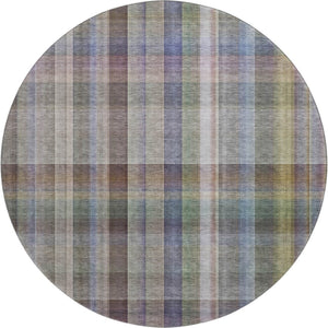 HomeRoots 8' Stylish Pewter & Purple Plaid Washable Round Rug - UV Protected, Durable, & Easy to Clean! 648025