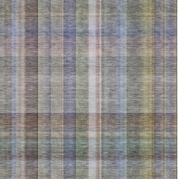 HomeRoots 8' X 10' Washable Pewter & Purple Plaid Area Rug with UV Protection for Family Rooms & Play Areas 648026